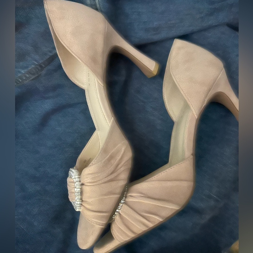 Pelle Moda Jewel-Encrusted Huxley Suede Peep Toe Sandal BLUSH Pink::Super Glam:: - Picture 6 of 7